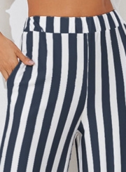 Casual Striped Straight Wide Leg Pants With Pockets