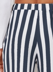 Casual Striped Straight Wide Leg Pants With Pockets