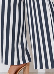Casual Striped Straight Wide Leg Pants With Pockets