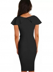 Sexy Gossip Black Frill V Neck Bodycon Sheath Dress For Women