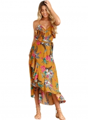 Mustard Ruffle Detail Tropical Floral Sundress