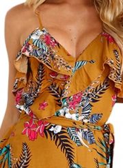 Mustard Ruffle Detail Tropical Floral Sundress