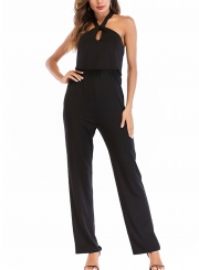 Sexy Slim Solid Halter Backless High Waist Straight Jumpsuit