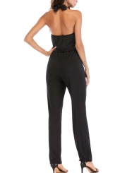 Sexy Slim Solid Halter Backless High Waist Straight Jumpsuit