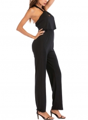 Sexy Slim Solid Halter Backless High Waist Straight Jumpsuit