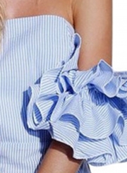 Sexy Slim Striped Slash Neck Off The Shoulder Petal Sleeve Women Dress