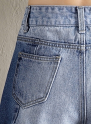Casual Irregular Tassel Zipper Fly Denim Straight Shorts With Pockets