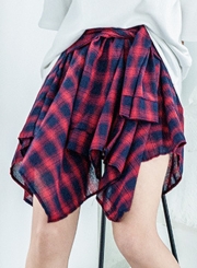 Fashion Loose All-Matched Irregular Grid Waist Tie Skirt