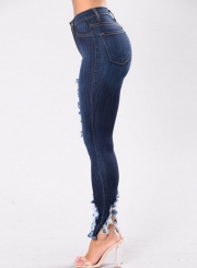 Fashion Sexy Slim Ripped High Waist Denim Pencil Pants