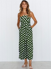 Polka Dots Spaghetti Strap Waist Tie Wide Leg Pockets Jumpsuit