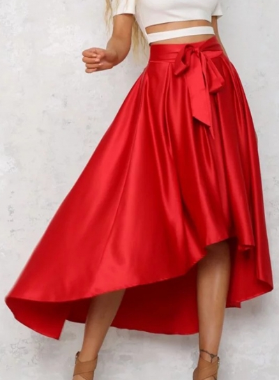 Fashion Cocise Solid Irregular Lace-up Pleated Women Long Skirt With Zip STYLESIMO.com