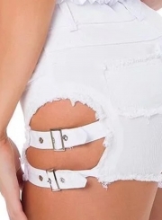 Fashion Sexy Summer Hollowed Out Ripped Wide Denim Shorts