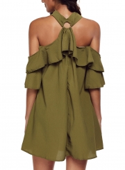 Fashion Olive Adorable Sexy O Ring Detail Ruffle Dress