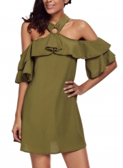 Fashion Olive Adorable Sexy O Ring Detail Ruffle Dress