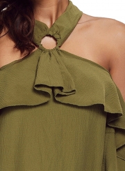 Fashion Olive Adorable Sexy O Ring Detail Ruffle Dress