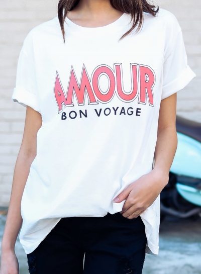 Summer Casual Loose Short Sleeve Round Neck Tee With Letters