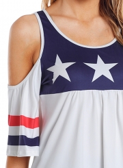 Summer Loose Short Sleeve Off The Shoulder Round Neck Tee With Stars