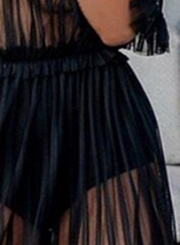Sexy Transparent Mesh Slash Neck Off The Shoulder High Waist Swing Dress