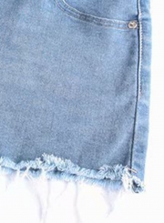 Fashion Splicing High Waist Burrs Zipper Fly Denim Shorts With Pockets