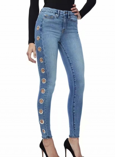 Casual Slim Hollow Out High Waist Zipper Fly Pencil Jeans With Pockets STYLESIMO.com