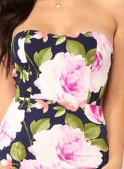 Fashion Floral Printed Chest Wrapped Mesh Splicing A-line Bodycon Dress