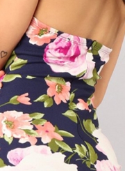 Fashion Floral Printed Chest Wrapped Mesh Splicing A-line Bodycon Dress