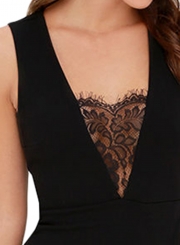 Irregular Solid Lace Complement Camisole Sleeveless V Neck Dress