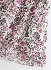 Summer Casual Slim Chiffon Floral Printed Sleeveless Elastic Waist Dress