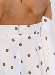 Fashion Sexy Slash Neck Ruffle Hem Back Zip Blouse With Polka Dots