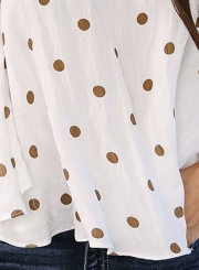 Fashion Sexy Slash Neck Ruffle Hem Back Zip Blouse With Polka Dots