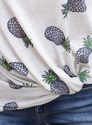 Summer Loose Pineapple Printed Front Knot Short Sleeve Round Neck Tee