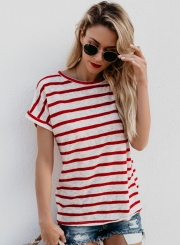 Casual Loose Striped Short Sleeve Round Neck Pullover Tee Shirt