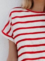 Casual Loose Striped Short Sleeve Round Neck Pullover Tee Shirt