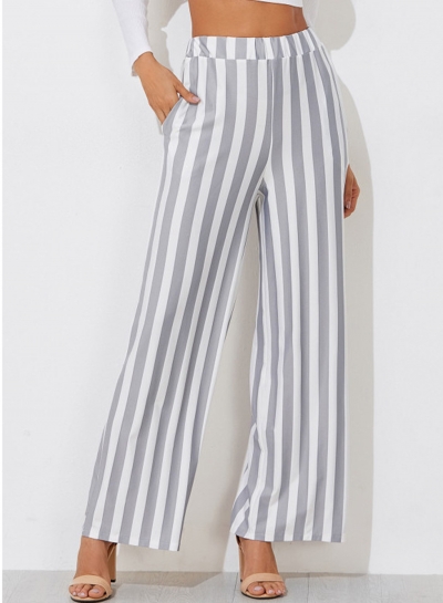 Casual Striped Straight Wide Leg Pants With Pockets YOUYOUFASHIONEC.com