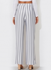 Casual Striped Straight Wide Leg Pants With Pockets