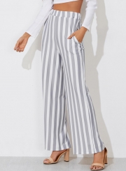 Casual Striped Straight Wide Leg Pants With Pockets