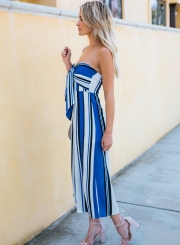 Fashion Striped Colorblock Chest Wrapped Front Bow Straight Jumpsuit