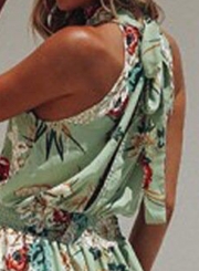 Summer Irregular Floral Printed Halter High Neck Elastic Waist Dress