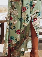 Summer Irregular Floral Printed Halter High Neck Elastic Waist Dress