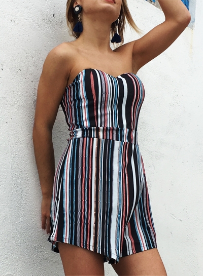 Sexy Irregular Striped Chest Wrapped High Waist Straight Romper