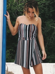 Sexy Irregular Striped Chest Wrapped High Waist Straight Romper