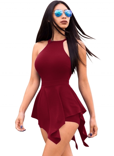 Summer Irregular Solid Slim Sleeveless Off The Shoulder Women Romper LEXELFASHIONINTSHOPS.com