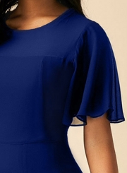 Fashion Chiffon Short Dolman Sleeve Round Neck Colorblock Hem Dress