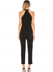 Fashion Sexy Slim Solid Halter High Waist Pencil Jumpsuit With Zip