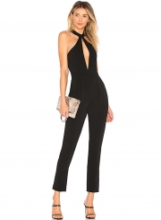 Fashion Sexy Slim Solid Halter High Waist Pencil Jumpsuit With Zip