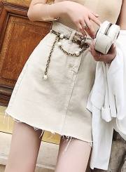 Fashion Casual Concise Slim Solid High Waist Burrs Skirt With Zip