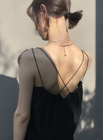 Summer Casual Solid Loose Backless Spaghetti Strap V Neck Tank