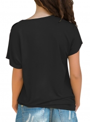 Summer Fashion Loose Glittery Cross Inclined Shoulder Detail Tee