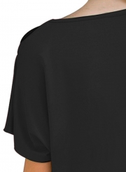 Summer Fashion Loose Glittery Cross Inclined Shoulder Detail Tee