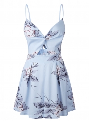 Floral printed Spaghetti Strap Sleeveless Backless V Neck Women Jumpsuits